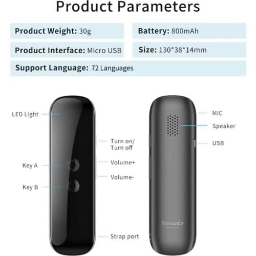 Portable Language Interpreter Translator Device Smart Voice Translator Use Alone WiFi Support 72 Languages Intelligence