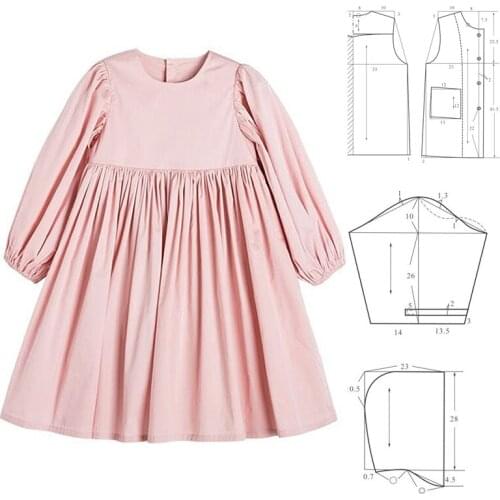 DIY girls' dress drawing girls' bubble sleeve long sleeve princess skirt cowhide paper pattern nubao autumn new skirt