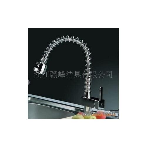 Full pull-out kitchen faucet copper hot and cold vegetables basin sink faucet nozzle spring dual water model