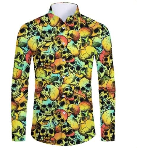 OGKB Mens Summer Button Shirts EU Size 3D Print Skull Shirts Holiday Long Sleeve Men Shirts Hip Hop Harajuku Tops Dropshipping