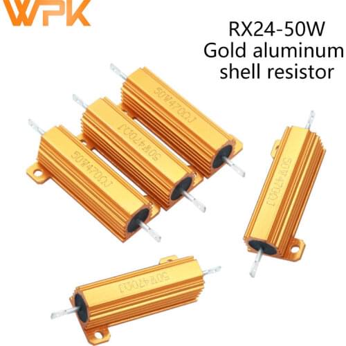 RX24-50W Gold Aluminum Shell High Power Resistance 0.1/0.5/1/50/100 Euro 1K 2K 10K 100K Heat Dissipation Resistor