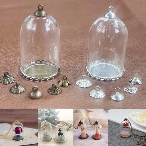 38x25mm Hollow Glass tube bell jars lace tray beads cap glass vial pendant landscape bottle jar dome cover jars craft necklace