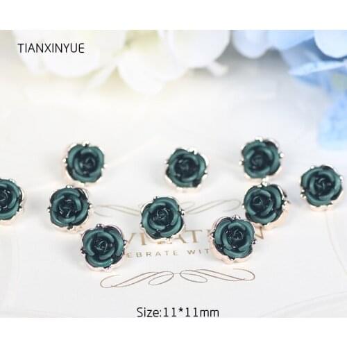 TIANXINYUE Green Rose button 50pcs/lot Diy resgin Buttons Scrapbooking Fabric Covered Buttons Sewing Accessories