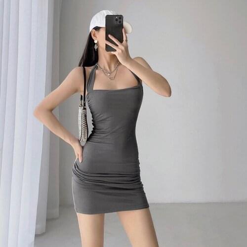 TVVOVVIN Womens Fashionable Pure Desire Wind Tight-fitting Halter Skirt Sexy Temperament Hip Double-layer Sling Dress TPAB