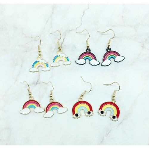 Japanese Cartoon Rainbow Cloud Metal Pendant Earrings Fashion Cute Girl Student Earrings Female Interesting Trendy Jewelry Gift