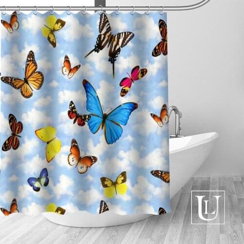 Custom Butterfly Curtain Fabric Modern Shower Curtain bathroom beautiful Curtains Bath decor Polyester Cloth Waterproof
