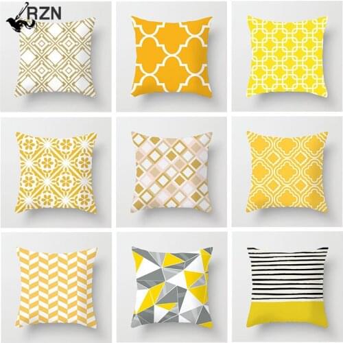 Geometric Cushion Covers Yellow Plaid Stripes Print Pillow Case For Home Chair Sofa Decoration Pillowcases 45cm*45cm