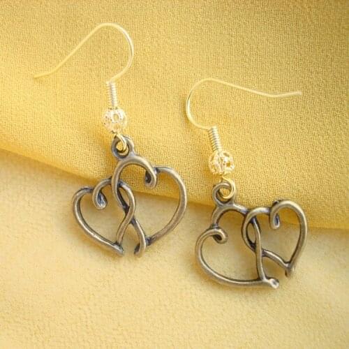 RED SNAKE Newest Vintage Retro Style Jewelry Gunmetal Two Hearts Earrings Cooper Dangle Earring for Women EB0053