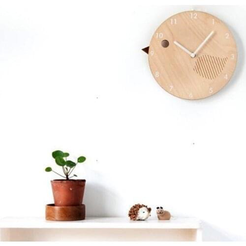 1pc Cartoon Bear Bird Kids Room Wood Wall Clock Nordic Living Room Decoration Bear Mute Clocks Childrens room photography props
