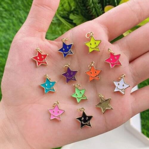 10Pcs, Cute Gold color Enamel Star Charms Metal Colorful mini Star Pendant For DIY Jewelry Making Accessories