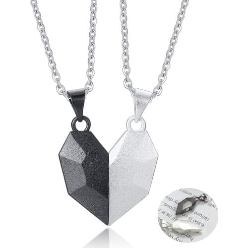 2pcs Lovers Heart Necklace Pendant Couple Strong Magnetic Distance Puzzle Necklace BFF Friendship Gifts