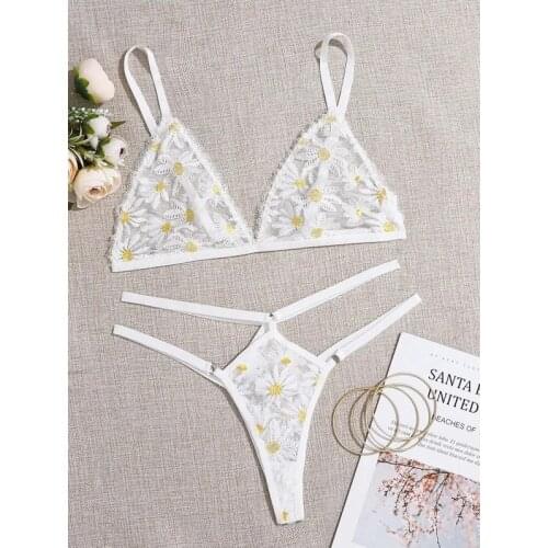 2020 Women Flowers Mesh Lingerie Set Women Sweet Cute Babydoll Sleepwear Ladies Strap Tops Briefs Underwear Set