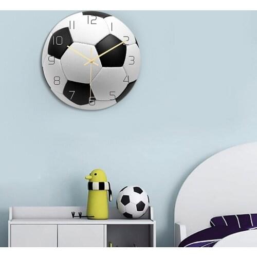 3D Football Wall Clock Acrylic Removable Sports Tennis Basketball Shape Hanging Clocks for Kids Rooms Home Living Room Decortion