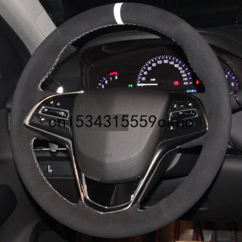 Black Suede White Marker DIY Hand-stitched Car Steering Wheel Cover For Cadillac ATS 2013-2015 CTS 2014-2016