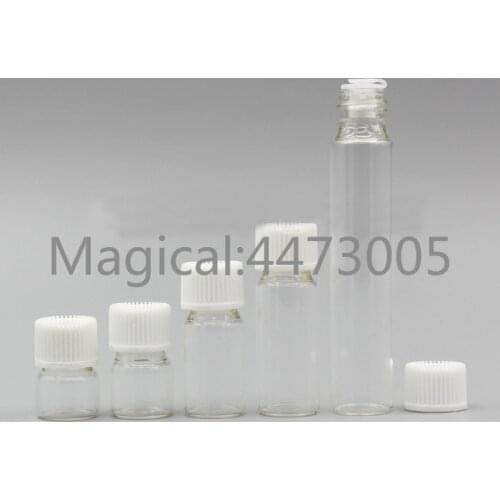 50/100/200pcs/lot 1ml/2/3/5/10ml Perfume Essential Oil Bottles clear Glass tube Bottle white cap With stopper plug For Cosmetic