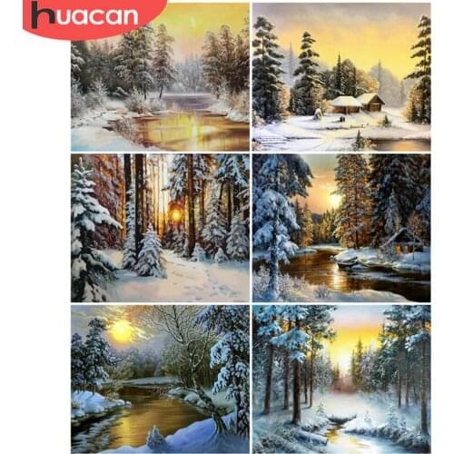HUACAN Paint By Number Forest Hand Painted Painting Winter DIY Pictures By Numbers Landscape Kits Drawing On Canvas Home Decor
