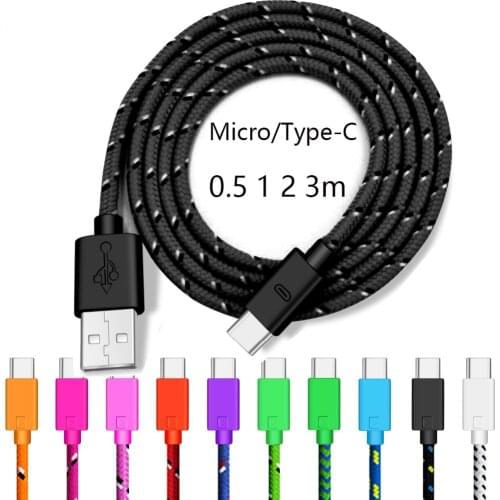 Micro USB Cable USB Type C Cable for Samsung S20 S21 Xiaomi Nylon Braided Mobile Phone Fast Charging For Android Type-C Charger