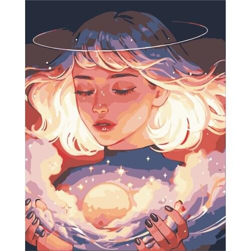 Oil Painting By Numbers Figure On Cotton With Beautiful Girl Drawing For Adults Picture Coloring Decoration Art