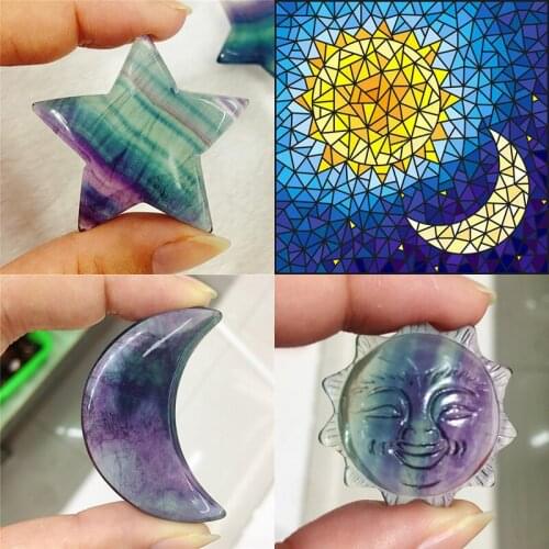 Beautiful natural colorful fluorite A set of star sun moon hand carved crystal as gift wholesale stones and minerals