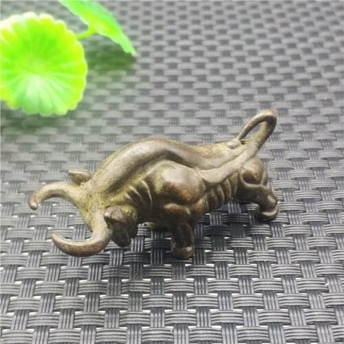 Retro Creative Zodiac Cattle Home Furnishings Brass Wall Street Bullfight Key Chain Pendant Accessories Bronze Bull Animal Gift