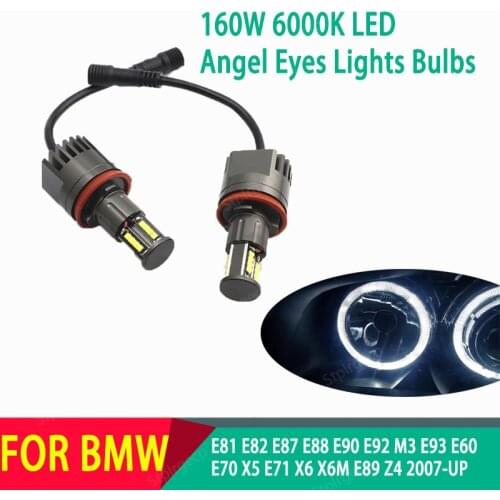 2pcs 160W 6000K LED Angel Eyes Marker Light Bulbs For BMW E81 E82 E87 E88 E90 E92 M3 E93 E60 E70 X5 E71 X6 X6M E89 Z4 2007-UP