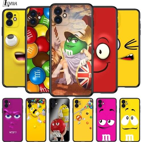 Cute M&M Chocolate for Apple iPhone 12 Pro Max Mini 11 Pro XS Max X XR 6S 6 7 8 Plus 5 5S SE2020 Black Phone Case