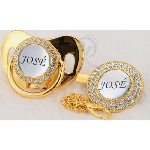 MIYOCAR custom any name photo can make gold bling pacifier and pacifier clip silver collection BPA free dummy unique design P8-w