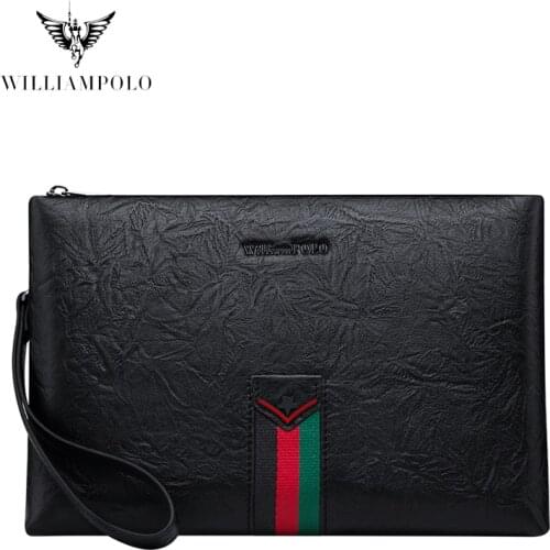 WILLIAMPOLO Mens Bag Genuine Leather Clutch Male With Strap Luxury Clutch Bag 2020 New Fashion Man Bag Leather Bag PL202133