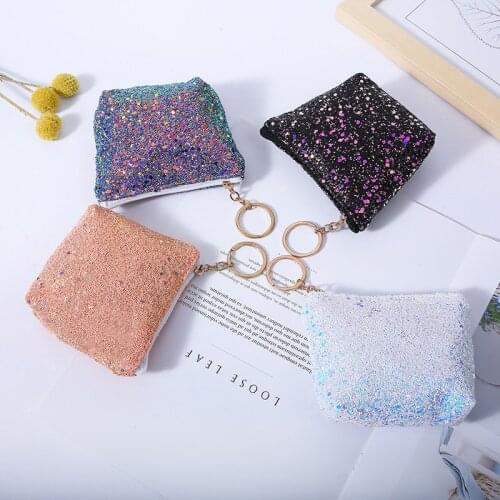 2021 new sequined key bag PU hanging simple and lovely key ring to receive small bag purse lady card bag