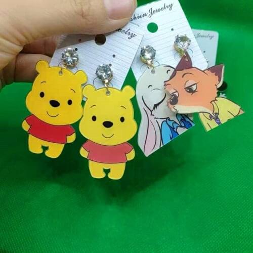 Disney New Arrival Cartoon Accessories Winnie the Pooh Plastic Earings Mickey Mouse Ear Pendant Zootopia Jewlery 925 Silver