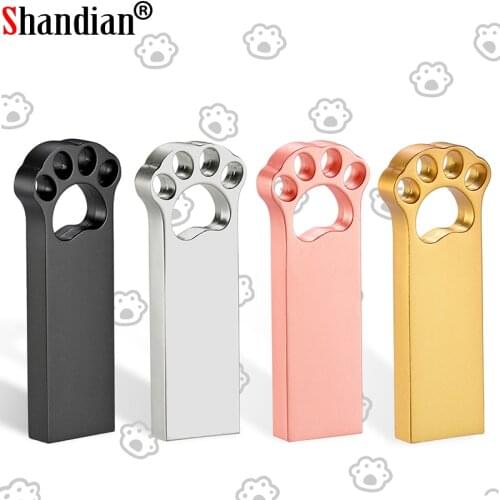 NEW Metal Bear paw USB Flash Drive 128GB 4GB 8GB 16GB 32GB 64GB Real Capacity Flash Disk 2.0 Custom LOGO Gift Key Chain флешка