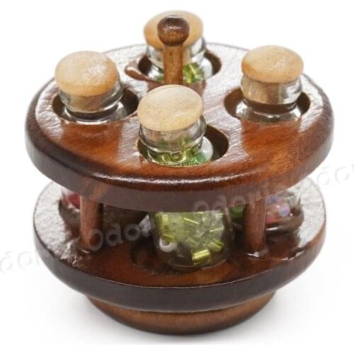 Odoria 1:12 Miniature Round Wooden Spice Rack Shelf Dollhouse Kitchen Accessories