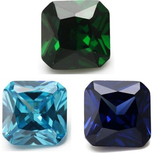 Size 4x4~10x10mm Square Octangle Shape Princess Cut 5A Blue.,Green,Sea Blue CZ Stone Synthetic Gems Cubic Zirconia