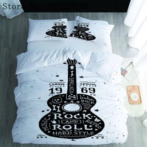 Luxury White Bedding Set High Quality Bed Linen Rock Music Duvet Cover Quilt Cover Bedclothes Guitar Bedding Sets Queen King