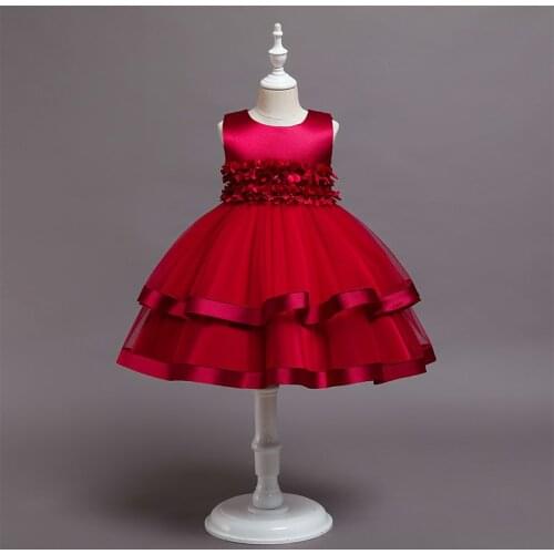 Flower Vintage Satin Baby Girls Dress Opening Ceremony Clothing Tutu Party Elegant ball gown Girls Princess Dress Kids Vestidos