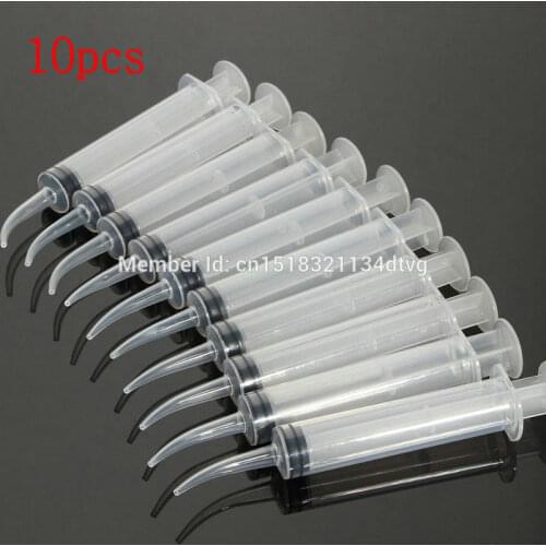 10pcs Dental Irrigation Syringe With Curved Tip 12CC for dentist use