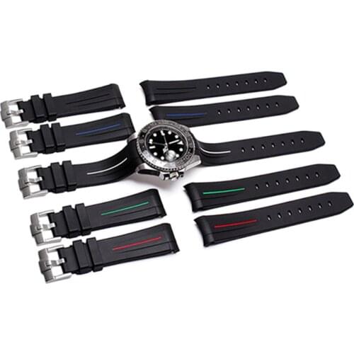 MERJUST 20mm Black Curved End Soft Dustproof Silicone Rubber Watchband For Role strap Daytona Submariner GMT Omega SEAMARSTER