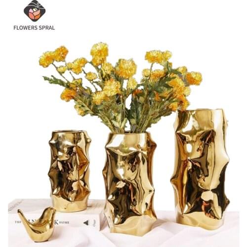 Nordic Electroplating Golden Ceramic Vase Living Room Dried Flower Vase Decoration Modern Home Desktop Hotel Decoration Vase