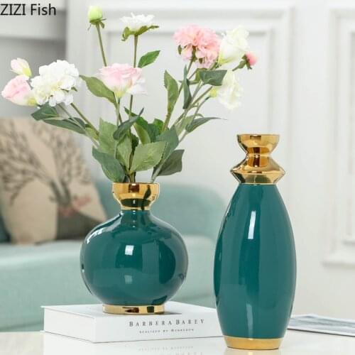 Modern Luxury Ceramic Vase Porcelain Gilded Border Flower Arrangement Hydroponic Vase Desktop Living Room Decoration Accessories