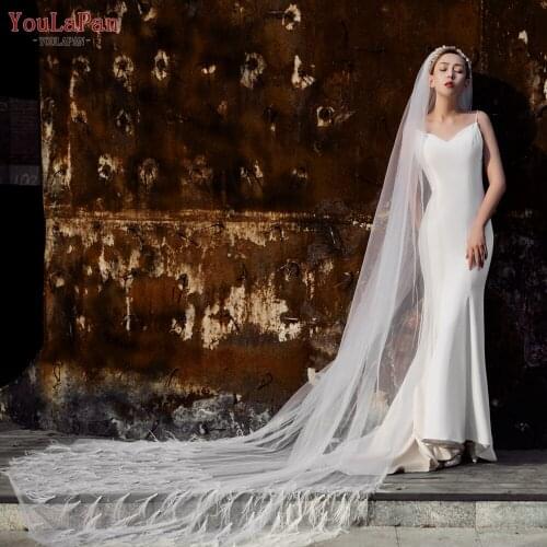 YouLaPan V22 3 Metre Long Wedding veils 1 Tier Wedding Veil with Feathers Pearl Ivory Marriage Accessories Hot Sell