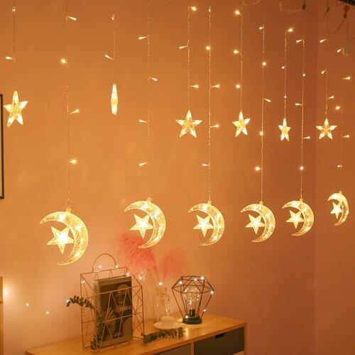 LED Curtain String Lights Garland Stars Moon Fairy Light 2.5M Christmas Lights Wedding Party Eid Mubarak Decorative Lantern