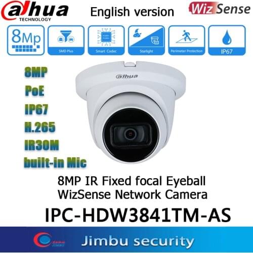 Dahua 8MP HDW3841TM-AS WizSense Network POE Camera SD Card Slot IP67 IR 30M AI Camera Built in MiC