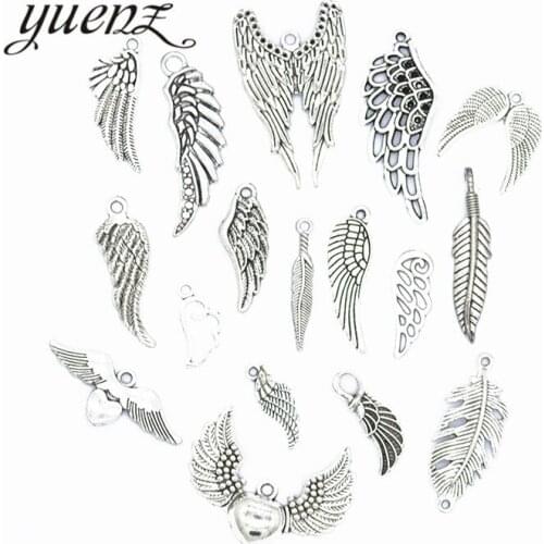 YuenZ 17pcs Mix wings charms Antique silver color Metal feather charm fit necklace Bracelets jewelry making U021