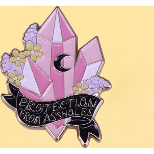 PROTECTION FROM ASSHOLES Brooch Witch Moon Crystal Enamel Pins Men Women Fashion Jewelry Gifts Hat Bag Metal Lapel Badges