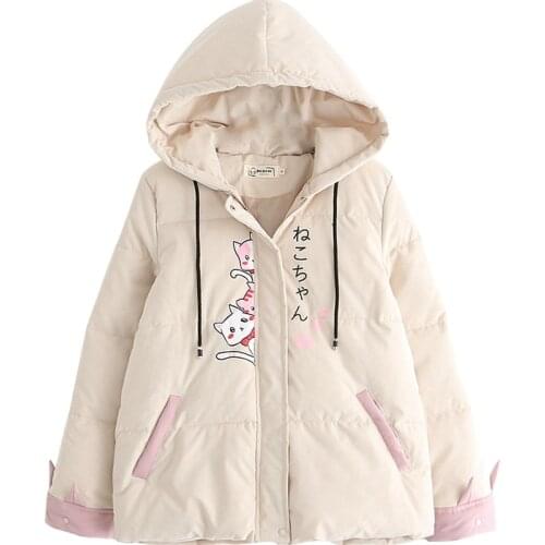 Merry Pretty Mori Girl Winter Jacket Women Clothes Kawaii WarmCoat Thick Parka Japanese Cute Cartoon Cat Outwear Hooded Overcoat