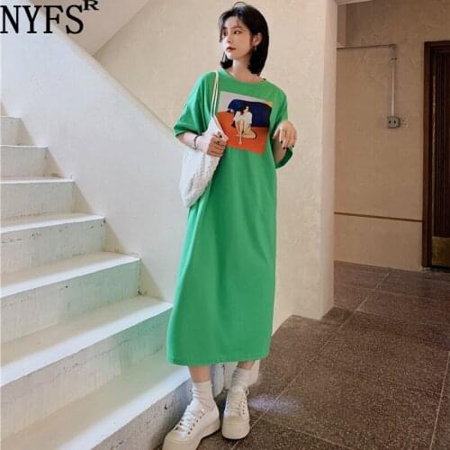 NYFS Summer Dress 2021 New Loose large size short sleeve Extra long dress Vestidos Robe Elbise Fashion Letter print Woman Dress