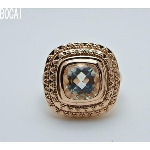 2019 New 100% real S925 sterling silver jewelry with green Natural stone adjustable size square cut ring womans silver ring