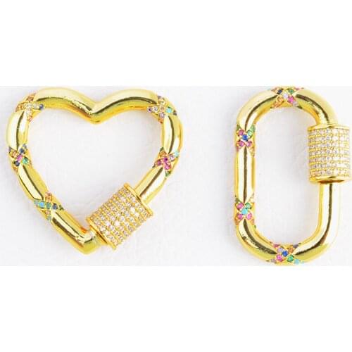2PCS, Big CZ Micro Pave Crystal Zirconia Clasp, Lock Carabiner Pave Lock Heart /Oval Shaped Jewelry Findings