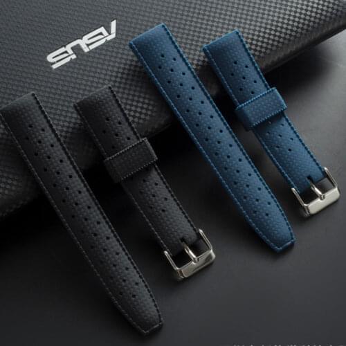 20mm 22mm Watchband Rubber Strap Pin Buckle Black Blue Green Color