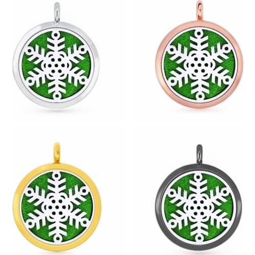 30mm Rose Gold Snowflake Aromatherapy Essential Oil Perfume Diffuser Locket Pendant with 6pcs PadS Fit Necklace key Chains